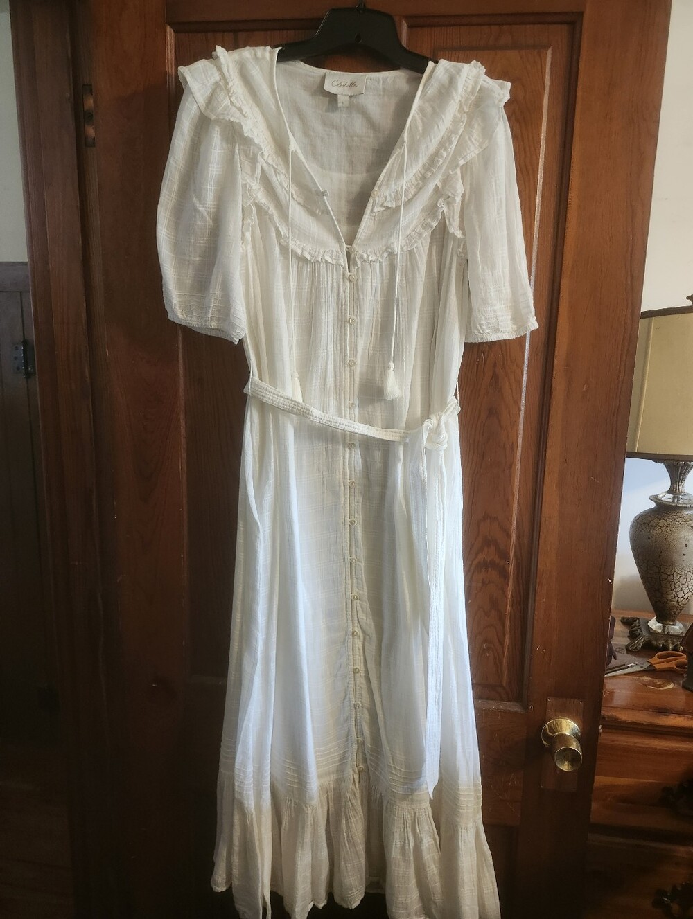 Cleobella White Ruffle-Trim Maxi Dress